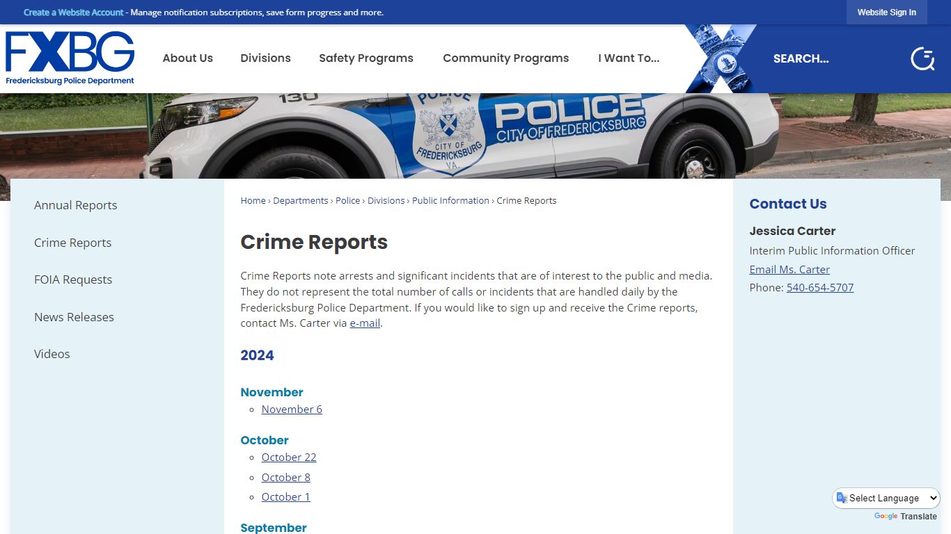 Crime Reports | Fredericksburg, VA - Official Website