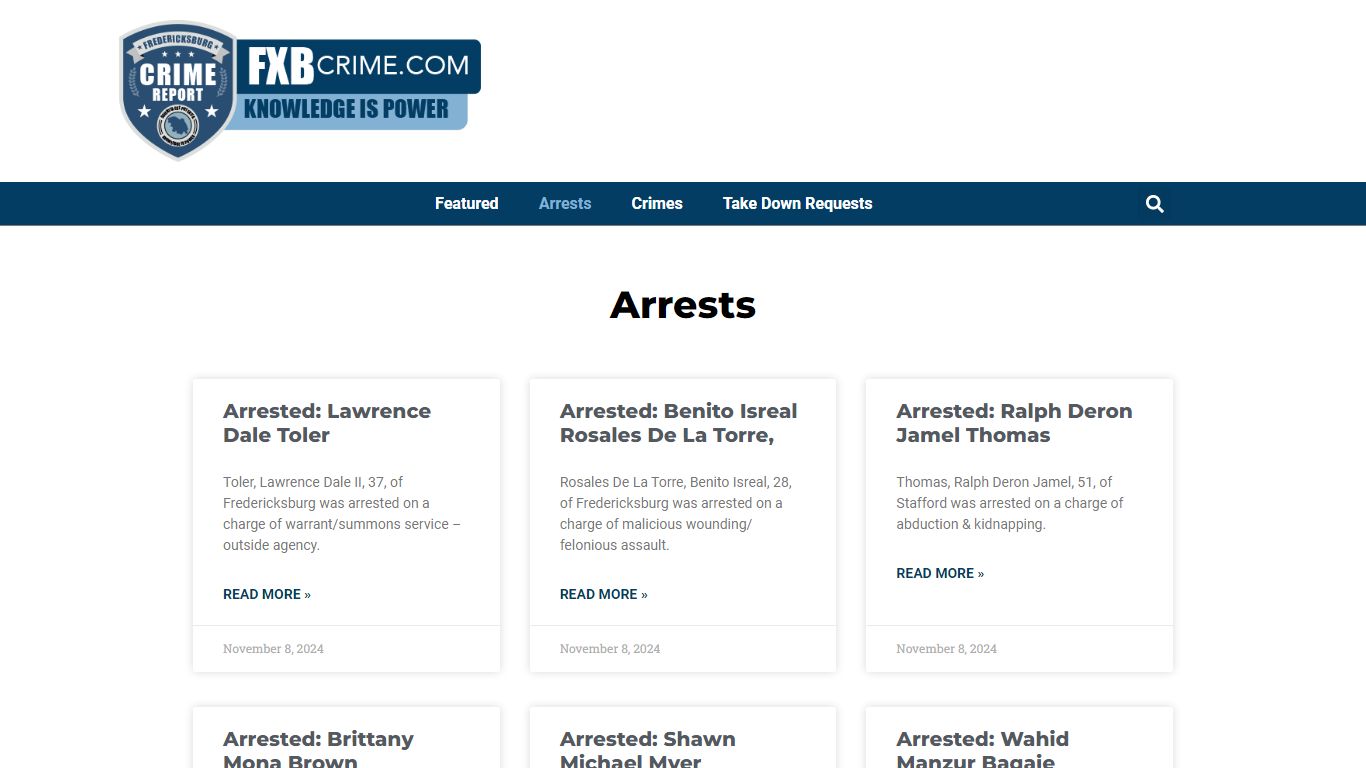 Arrests - Crime News in Fredericksburg VA